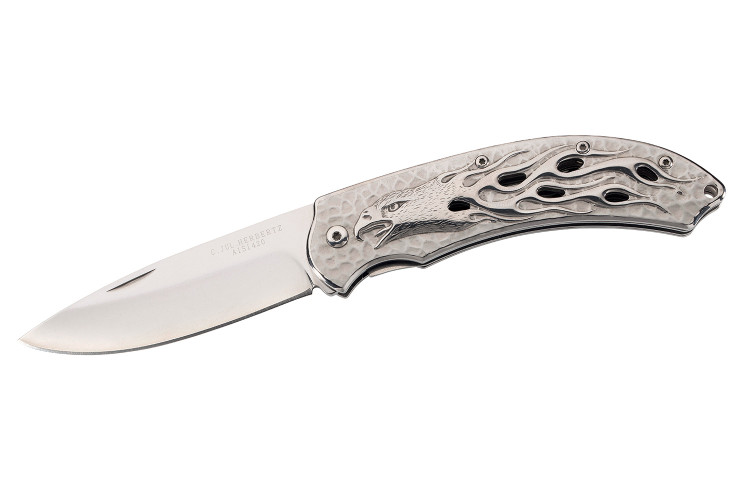 Couteau pliant Herbertz 565212 tout en inox d&eacute;cor aigle enflamm&eacute; manche 12cm
