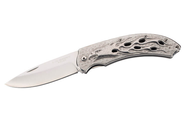 Couteau pliant Herbertz 565212 tout en inox décor aigle enflammé manche 12cm