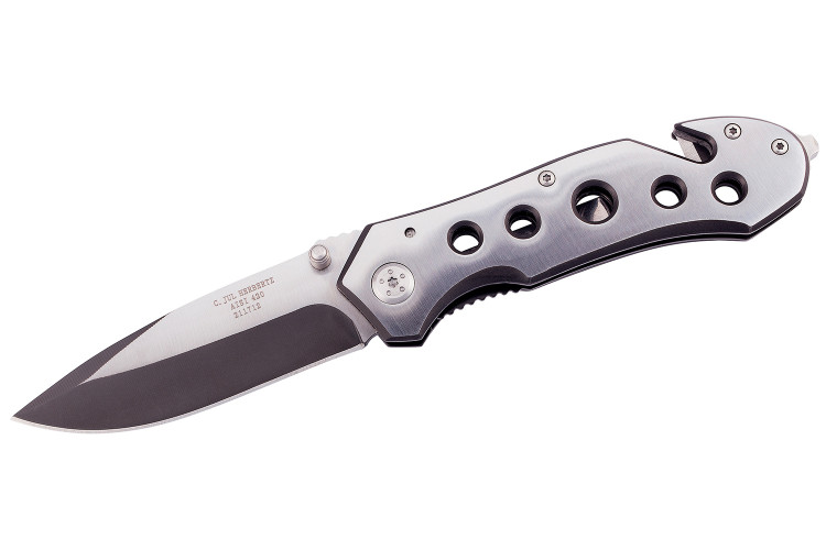 Couteau pliant de secours Herbertz 211712 tout inox manche ajour&eacute; 11,8cm