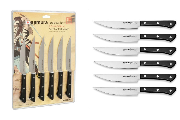 Set de 6 couteaux &agrave; steak Samura Harakiri lames dent&eacute;es 12,5cm inox AUS8