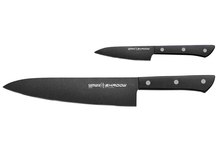 Coffret de 2 couteaux Samura Shadow rev&ecirc;tement antiadh&eacute;sif : Office + Chef