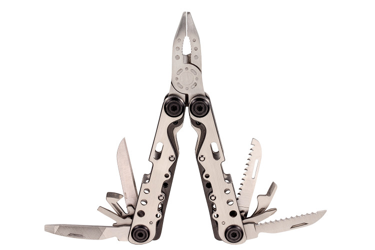 Pince multifonction Herbertz 571300 tout inox 9 pi&egrave;ces manche ajour&eacute; 10,5cm + &eacute;tui nylon