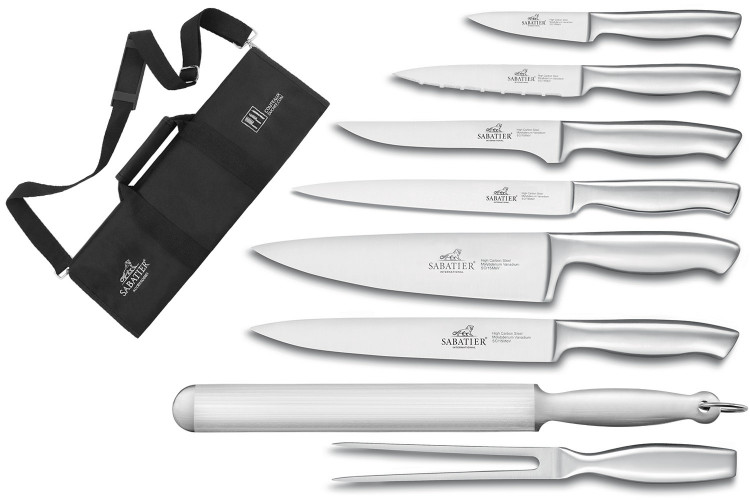 Mallette de 6 couteaux Sabatier International Orion + 1 fourchette + 1 fusil &agrave; aiguiser