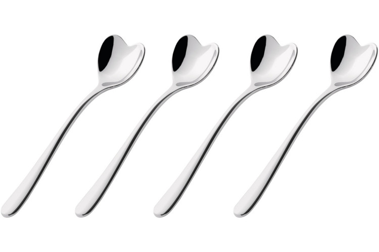 Set de 4 cuill&egrave;res &agrave; caf&eacute; c&oelig;ur Alessi 10cm acier inox 18/10 design par Miriam Mirri
