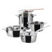Batterie de cuisine Alessi Pots&Pans 7 pièces tout inox 18/10 design par Jasper Morrison