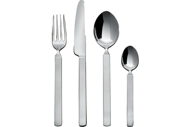 M&eacute;nag&egrave;re 24 couverts Alessi Dry inox 18/10 manches satin&eacute;s design par Achille Castiglioni