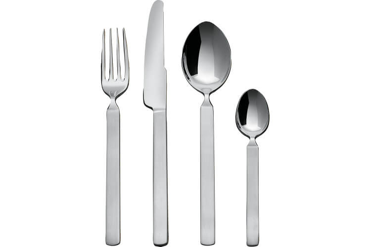 Ménagère 24 couverts Alessi Dry inox 18/10 manches satinés design par Achille Castiglioni