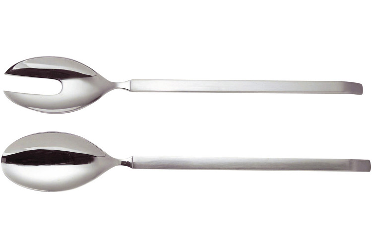 Couverts &agrave; salade Alessi Dry inox 18/10 manches satin&eacute;s 30cm design par Achille Castiglioni