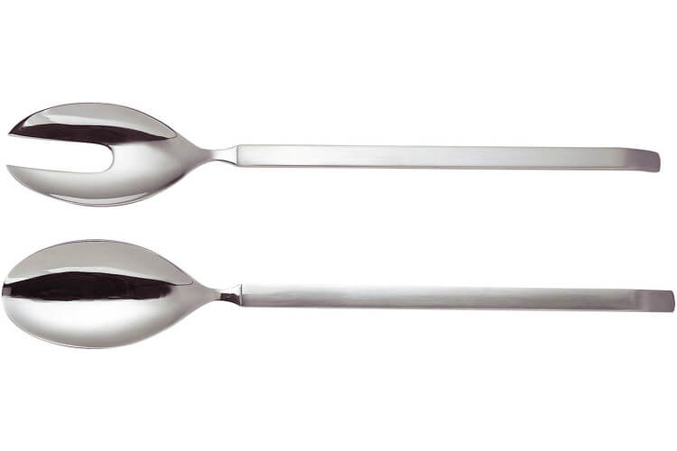 Couverts à salade Alessi Dry inox 18/10 manches satinés 30cm design par Achille Castiglioni