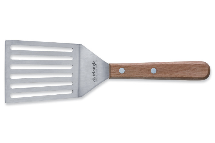 Spatule ajour&eacute;e coud&eacute;e large Triangle manche en bois de cerisier