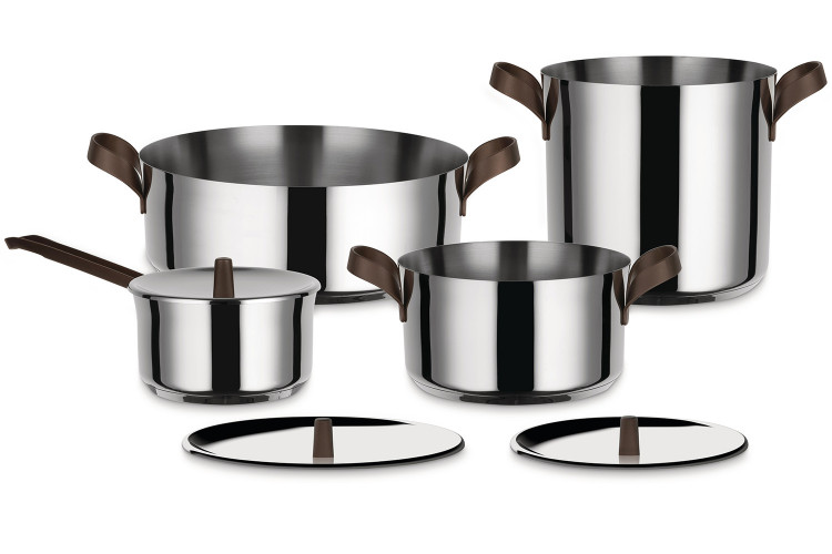 Batterie de cuisine Alessi Edo 7 pi&egrave;ces acier inox 18/10 design par Patricia Urquiola