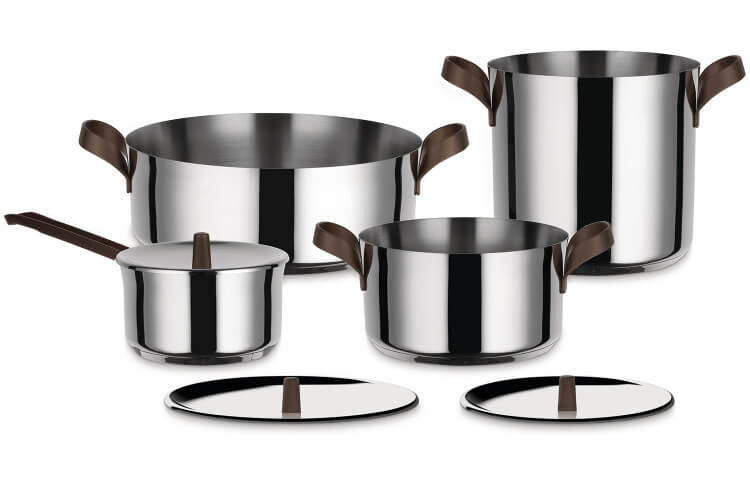 Batterie de cuisine Alessi Edo 7 pièces acier inox 18/10 design par Patricia Urquiola