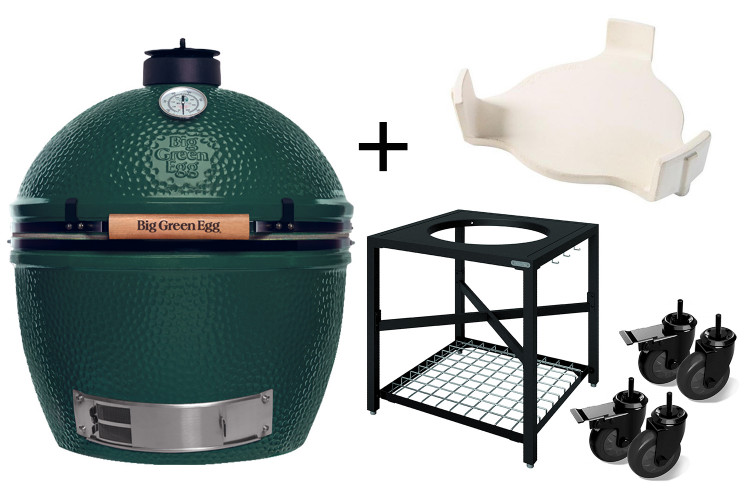 Pack Big Green Egg XLarge barbecue + convEGGtor + table modulaire + 4 roulettes