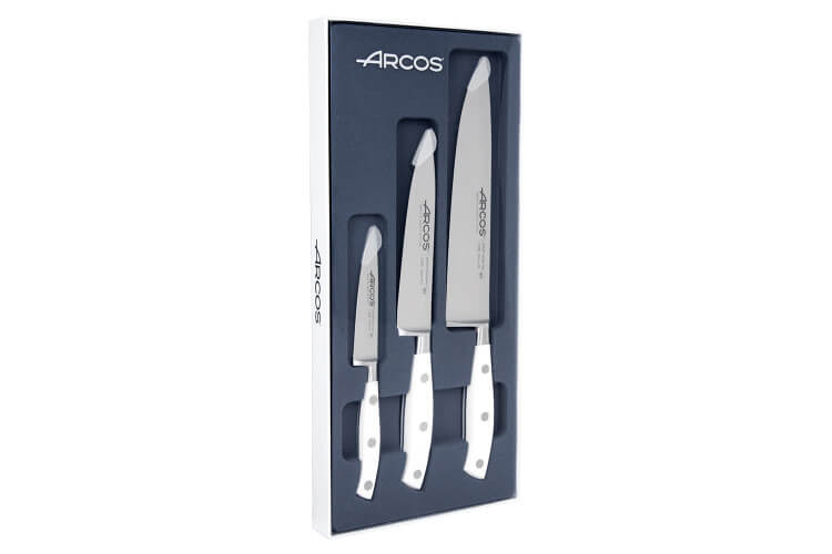 Coffret 3 couteaux Arcos Riviera White forgés : 1 Office + 2 Cuisines (15cm / 20cm)