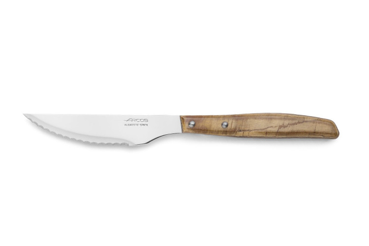 Couteau &agrave; steak Arcos manche bois compress&eacute; lame large crant&eacute;e 11cm
