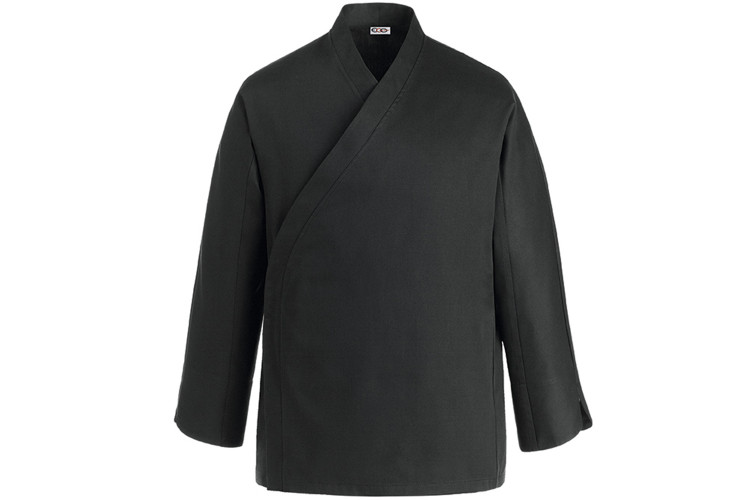 Veste de cuisine unisexe Egochef Sushi noire kimono polyester et coton &agrave; manches longues
