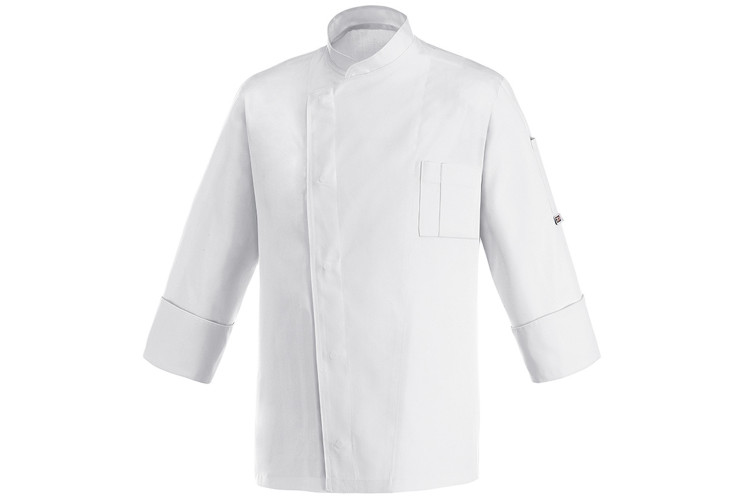 Veste de cuisine unisexe Egochef Cheap Air Plus blanche polyester et coton &agrave; manches longues