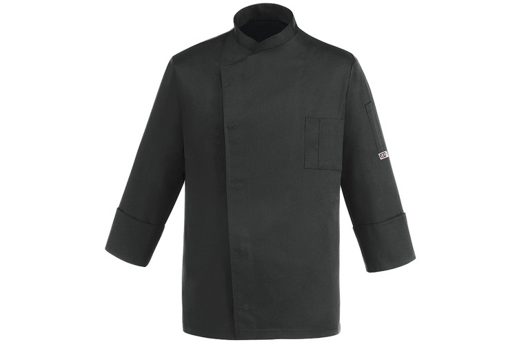 Veste de cuisine unisexe Egochef Cheap Air Plus noire polyester et coton &agrave; manches longues