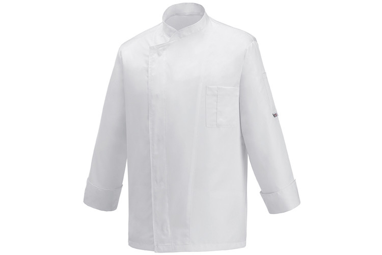 Veste de cuisine unisexe Egochef Ottavio Air Plus blanche 100% microfibre &agrave; manches longues