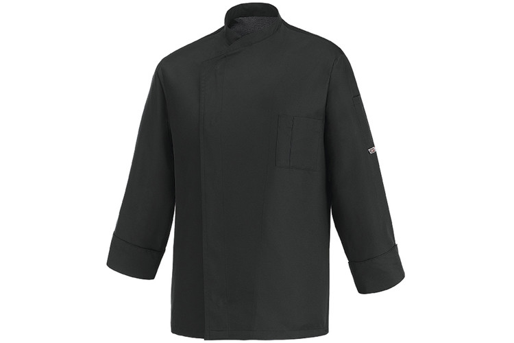 Veste de cuisine unisexe Egochef Ottavio Air Plus noire 100% microfibre &agrave; manches longues