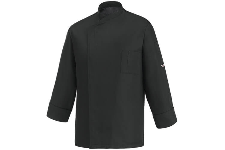 Veste de cuisine unisexe Egochef Ottavio Air Plus noire 100% microfibre à manches longues