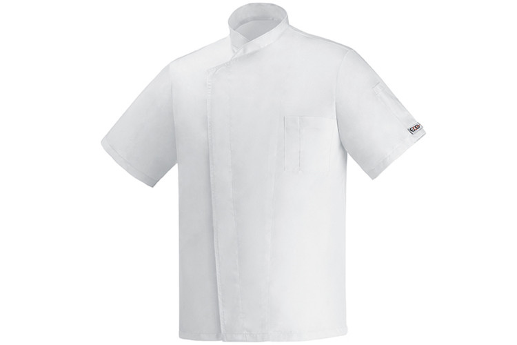 Veste de cuisine unisexe Egochef Ottavio Air Plus blanche 100% microfibre &agrave; manches courtes