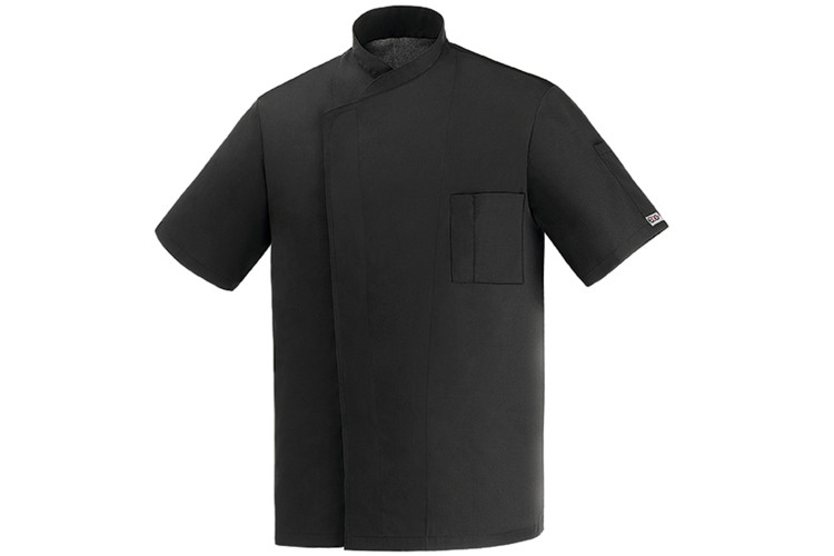 Veste de cuisine unisexe Egochef Ottavio Air Plus noire 100% microfibre &agrave; manches courtes