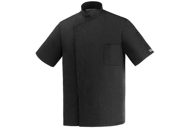 Veste de cuisine unisexe Egochef Ottavio Air Plus noire 100% microfibre à manches courtes
