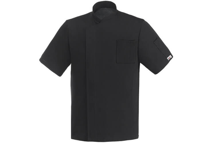 Veste de cuisine unisexe Egochef Pizzaiolo noire 100% Air Plus à manches courtes