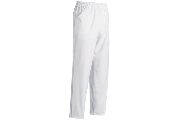 Pantalon de cuisine unisexe Egochef Coulisse blanc 100% coton &agrave; poches