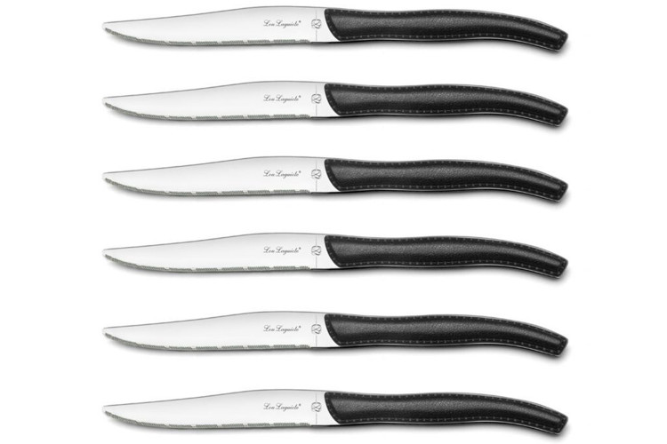 Coffret 6 couteaux &agrave; steak dentel&eacute;s LOU LAGUIOLE Sky manches noirs
