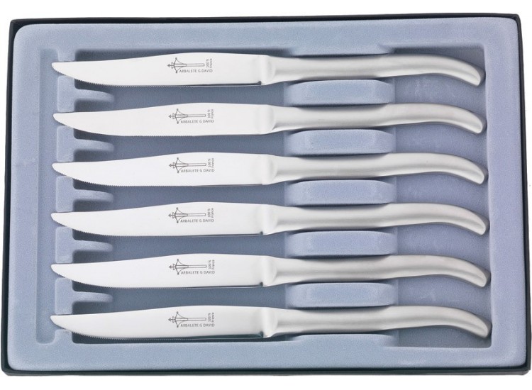 Coffret Laguiole G.DAVID, 6 couteaux table monobloc, 23 cm inox microdent&eacute;s