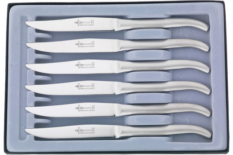 Coffret Laguiole G.DAVID, 6 couteaux table monobloc, 23 cm inox microdentés