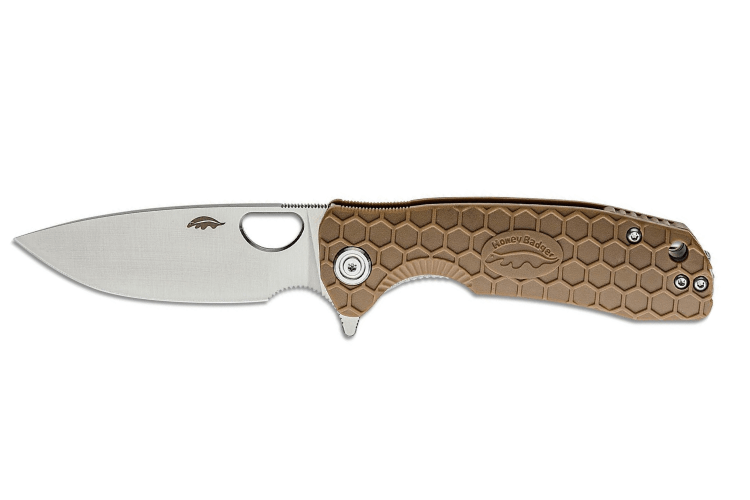 Couteau pliant Honey Badger Flipper Medium 01HO006 manche nylon / fibres de verre tan 10,4cm