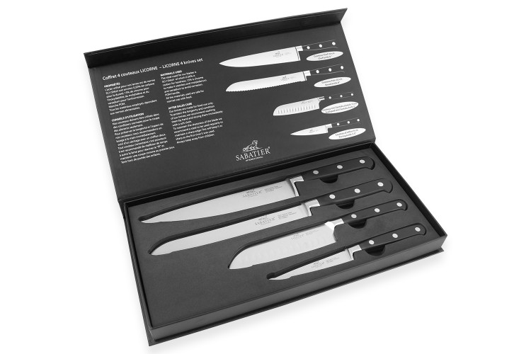 Coffret 4 couteaux de cuisine Sabatier International Licorne manches rivet&eacute;s