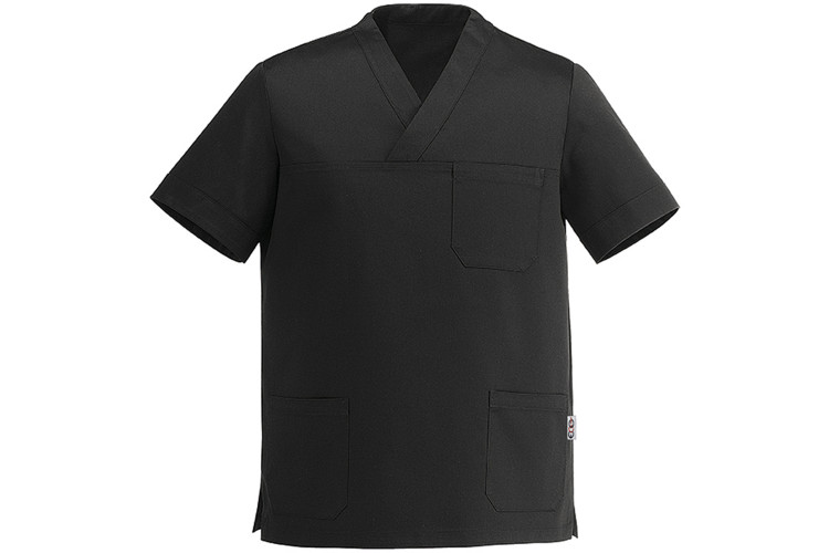 Veste de cuisine unisexe Egochef Leonardo noire polyester et coton &agrave; manches courtes