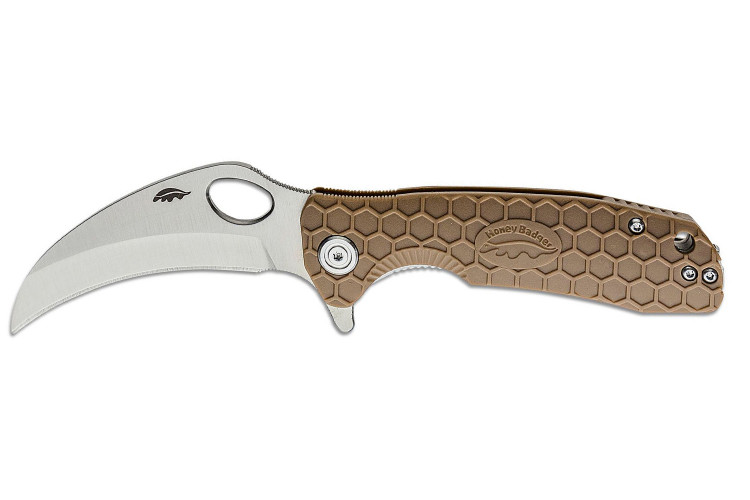 Couteau pliant karambit Honey Badger Claw Plain D2 Medium 01HO035 manche nylon/fibres de verre tan 10,5cm