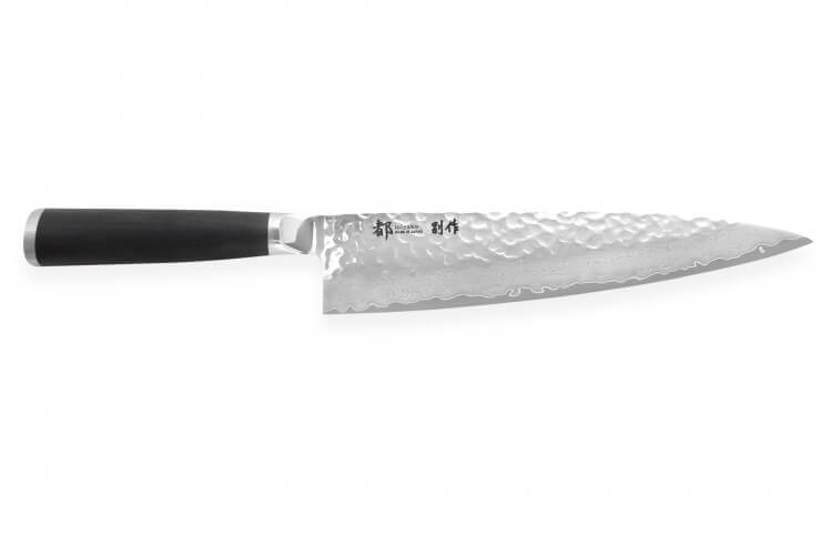 Couteau de chef japonais Shizu Hamono Bessaku Miyako martelé damas 33 couches 21cm