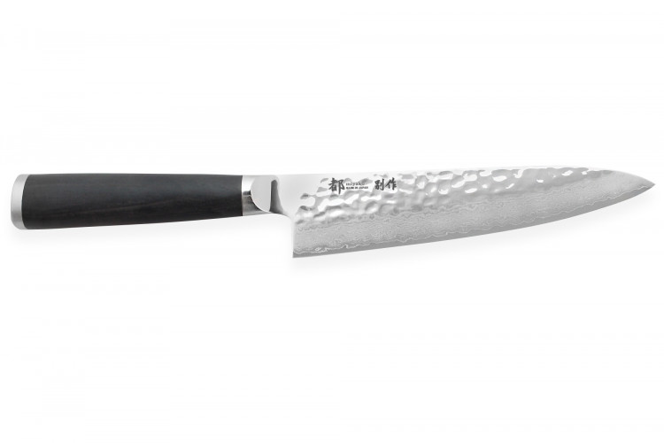 Couteau de chef japonais Shizu Hamono Bessaku Miyako martel&eacute; damas 33 couches 18cm