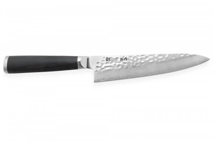 Couteau de chef japonais Shizu Hamono Bessaku Miyako martelé damas 33 couches 18cm