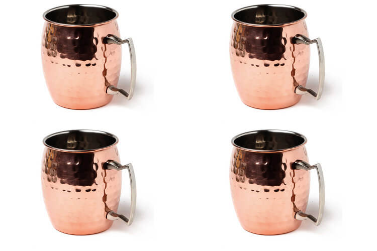 Lot de 4 mugs martelés Quai Sud en inox plaqué cuivre