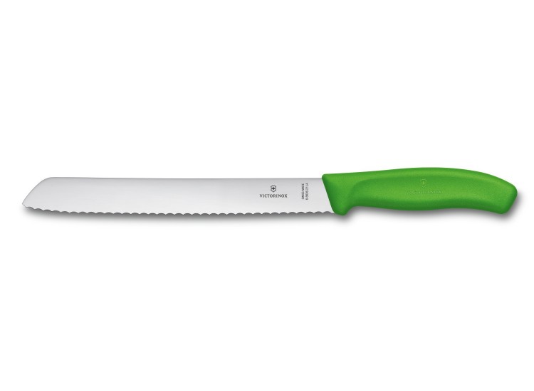 Couteau &agrave; pain lame 21cm manche vert Victorinox 6.8636.21L4
