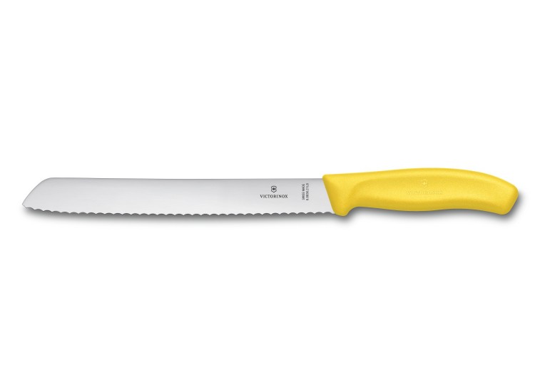 Couteau &agrave; pain lame 21cm manche jaune Victorinox 6.8636.21L8