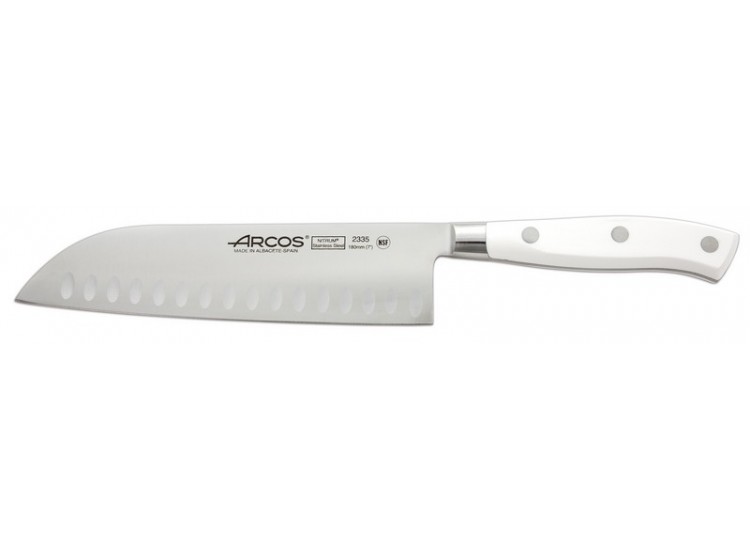 Couteau Santoku forg&eacute; lame alv&eacute;ol&eacute;e 20cm Riviera White Arcos