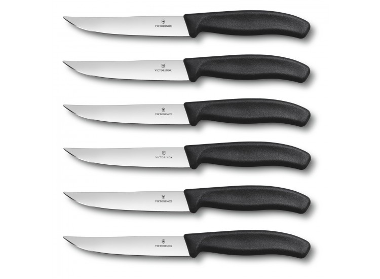 6 Couteaux &agrave; steak Victorinox lame 12cm manche noir