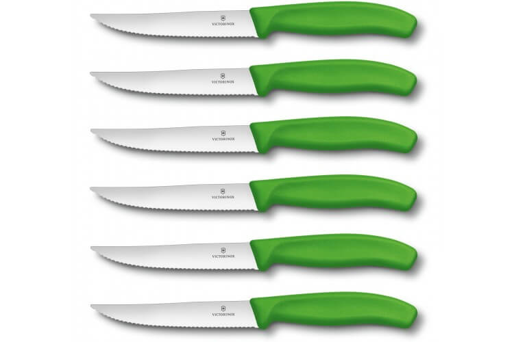 6 Couteaux à steak Victorinox lame crantée 12cm manche vert