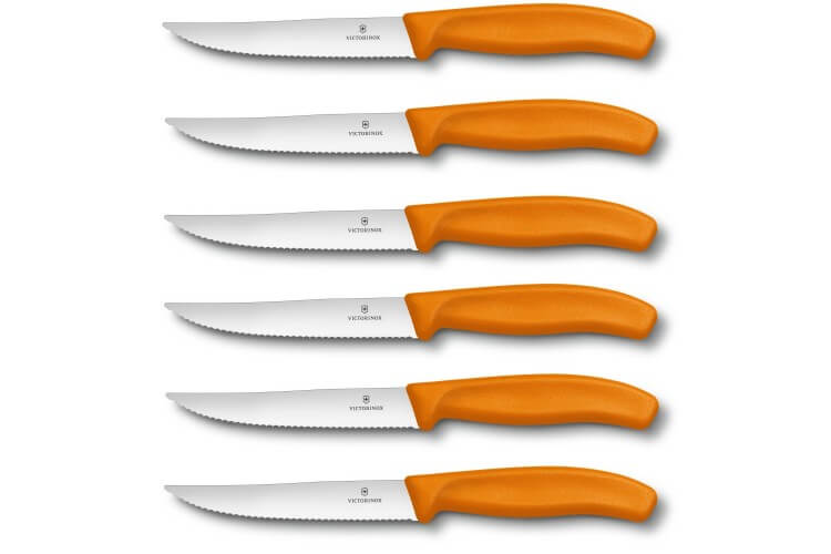 6 Couteaux à steak Victorinox lame crantée 12cm manche orange