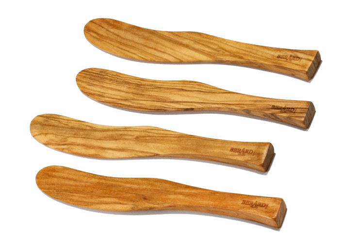 Set de 4 tartineurs courbes B&eacute;rard fait main en olivier 17,5cm
