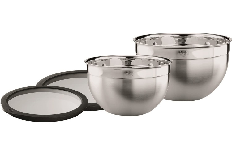 Set de 2 saladiers R&ouml;sle en acier inoxydable avec 2 couvercles fra&icirc;cheur