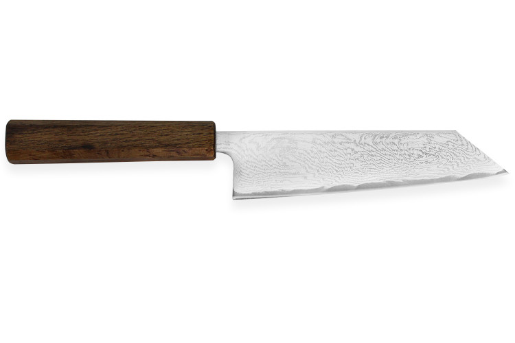 Couteau bunka japonais artisanal Wusaki Unagi AUS10 damas 17,5cm manche ch&ecirc;ne